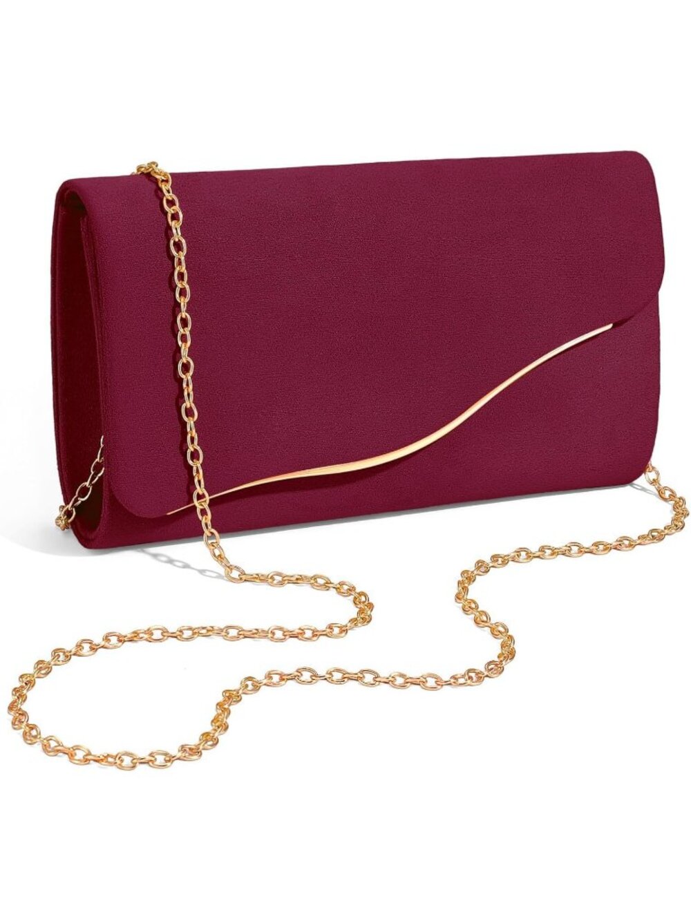 Women’s Burgundy Formal Clutch Purse Elegant Evening Bag Detachable Chain Strap